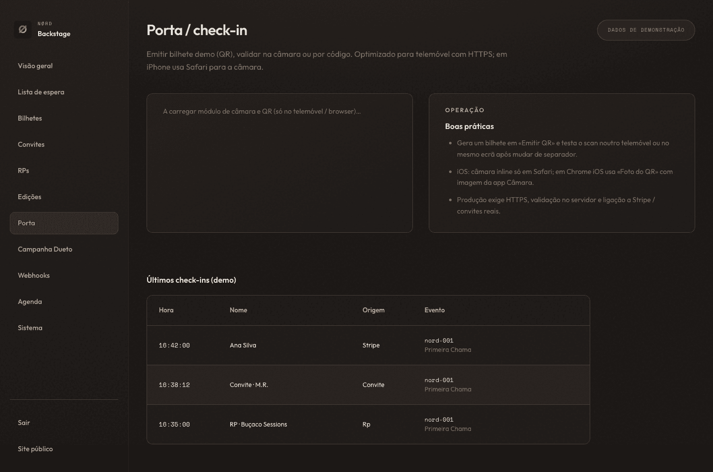 NØRD backstage check-in / door screen