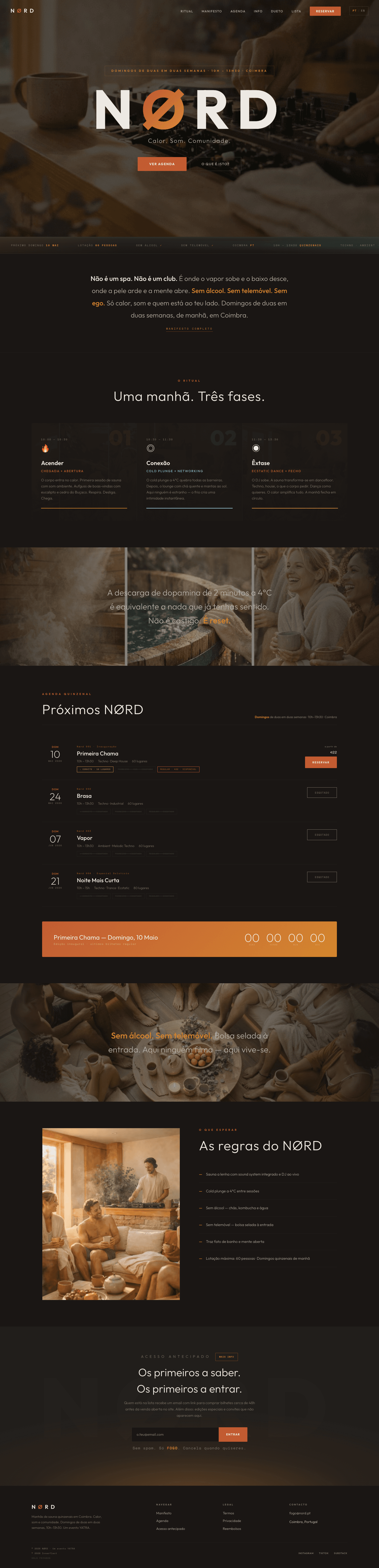 NØRD — Portuguese home with wordmark, hero, and edition listings (Coimbra)