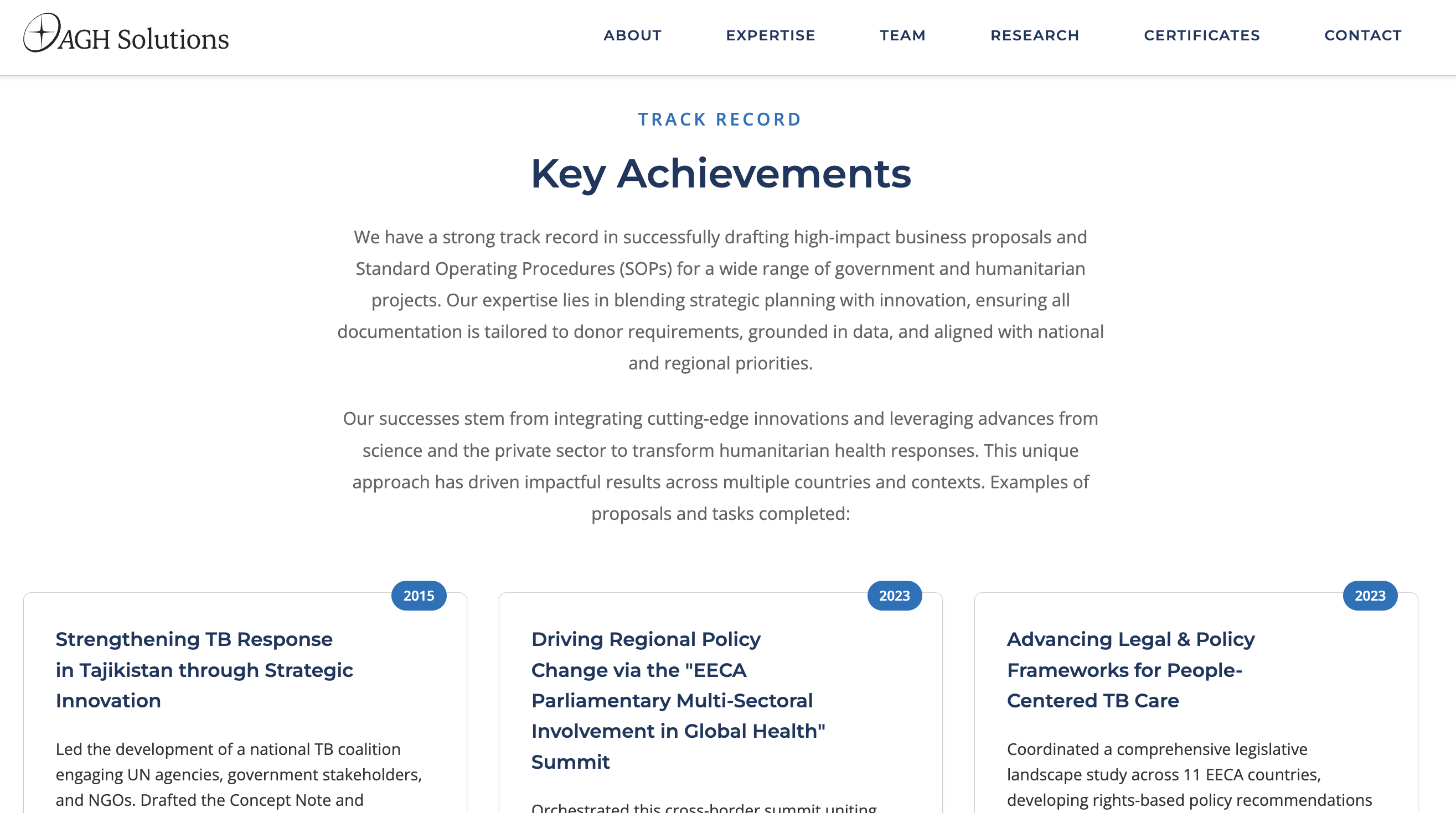 Key achievements section